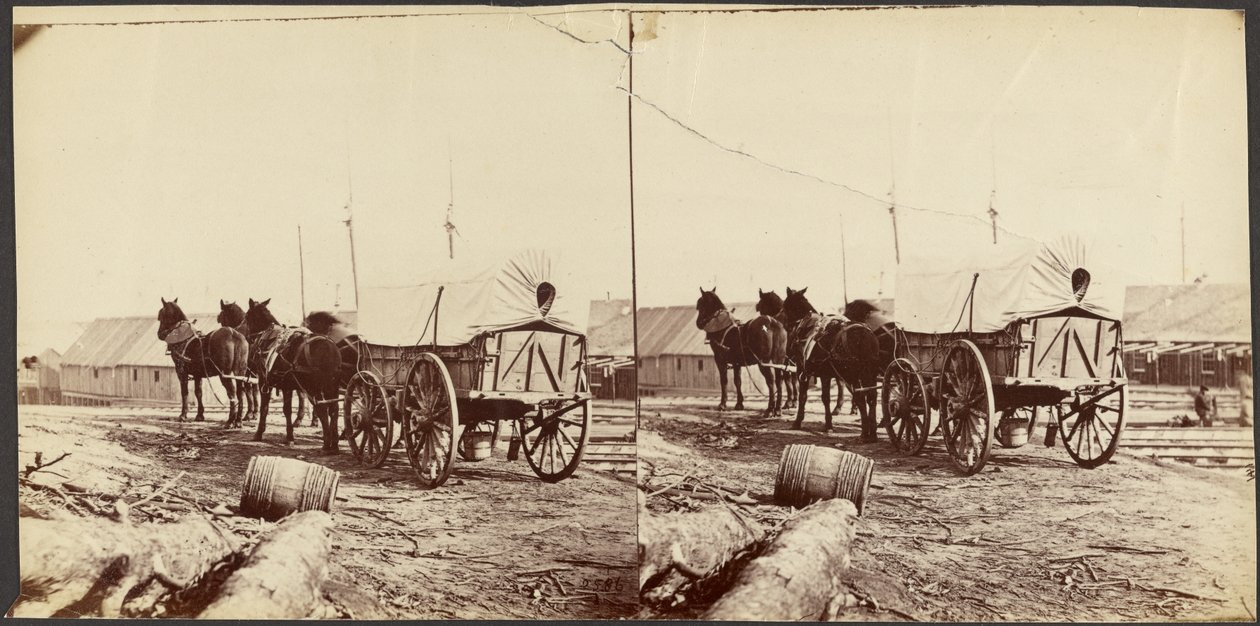 En armévagn på väg till försörjningsdepån i City Point för att hämta förnödenheter av Mathew B. Brady