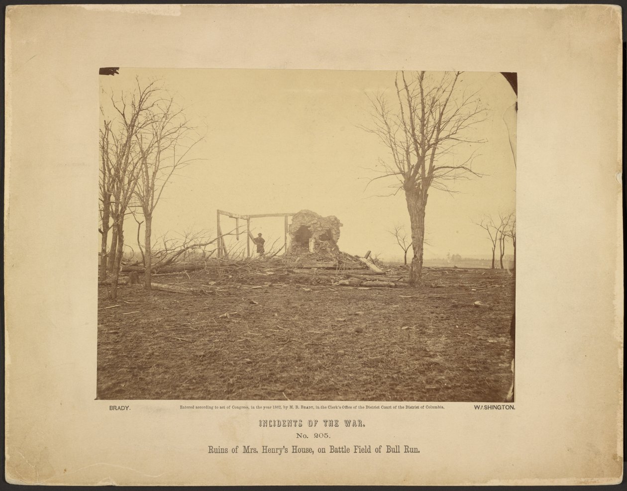 Ruinerna av Mrs Henrys hus på slagfältet vid Bull Run av Mathew B. Brady