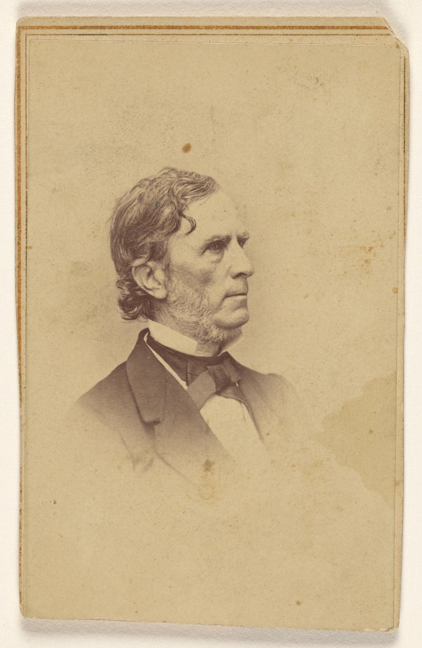 Oidentifierad man med grånande skägg, utan mustasch, i profil, tryckt i vinjettstil av Mathew B. Brady