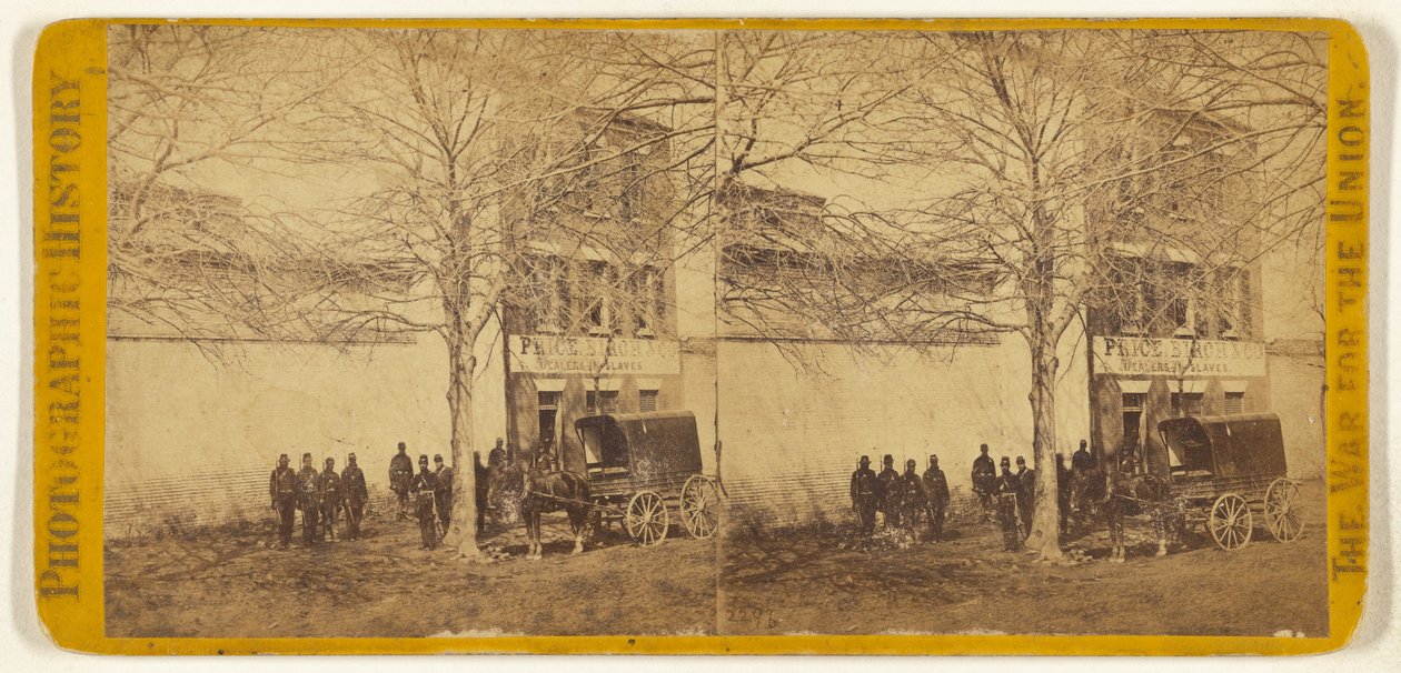 [Unionssoldater framför Price, Birch & Co., handlare med förslavade människor] av Mathew B. Brady