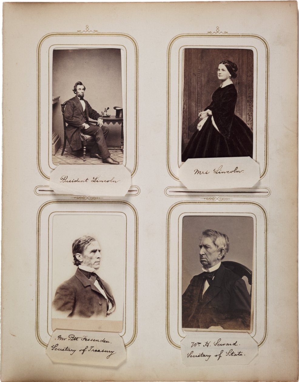 Album med 200 cartes de visite, de flesta av Brady, ca 1865 (sepiafoto) av Mathew B. Brady