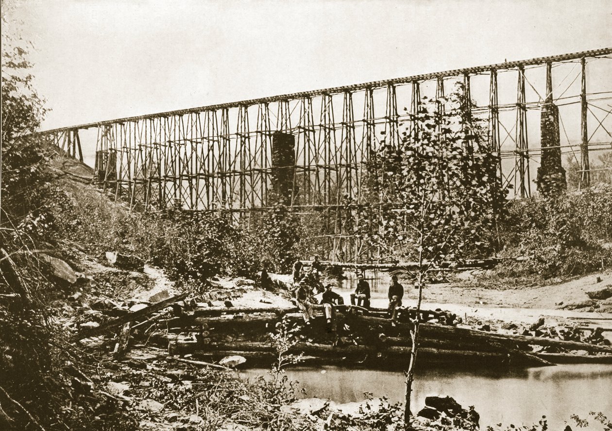 Falling Water Bridge, Nashville och Chattanooga Railroad, 1861-65 av Mathew B. Brady