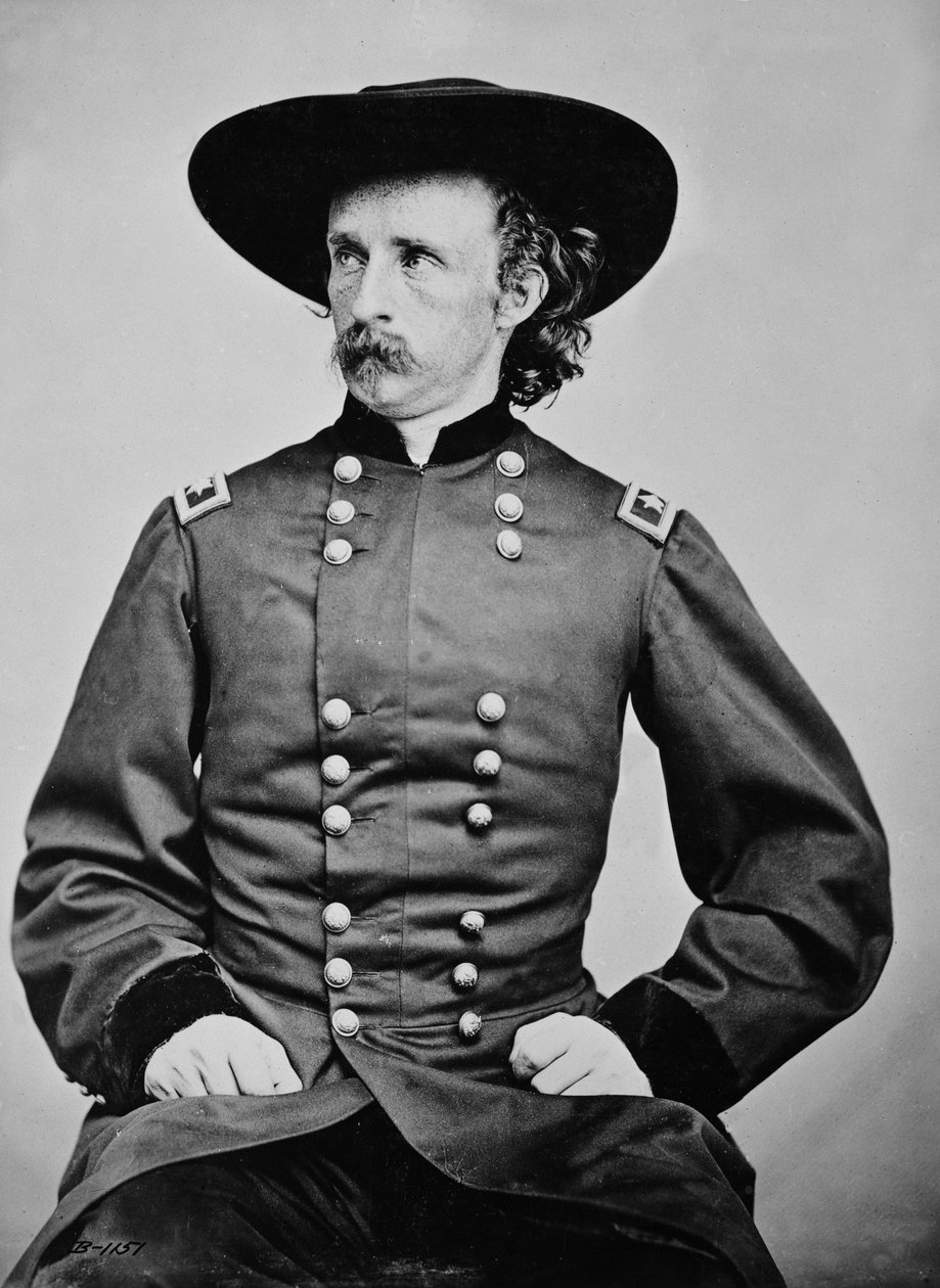 Porträtt av general A. Custer (1839-1876) (s/v foto) av Mathew Brady
