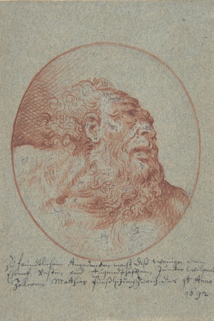 Chef för en skäggig man som ser rätt, 1692. av Mathias Fussli