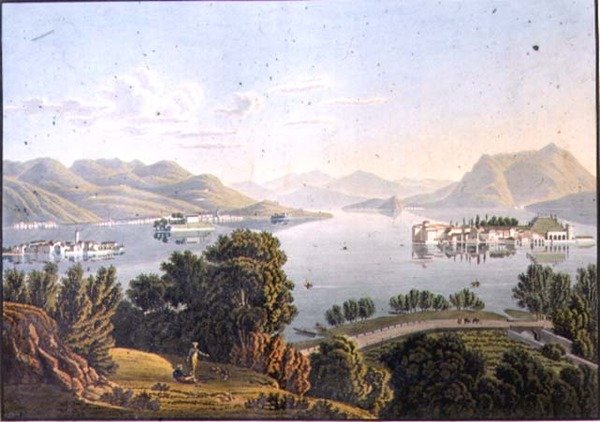 Utsikt över Lago Maggiore och de Borromeiska öarna (gravyr) av Mathias Gabriel (after) Lory