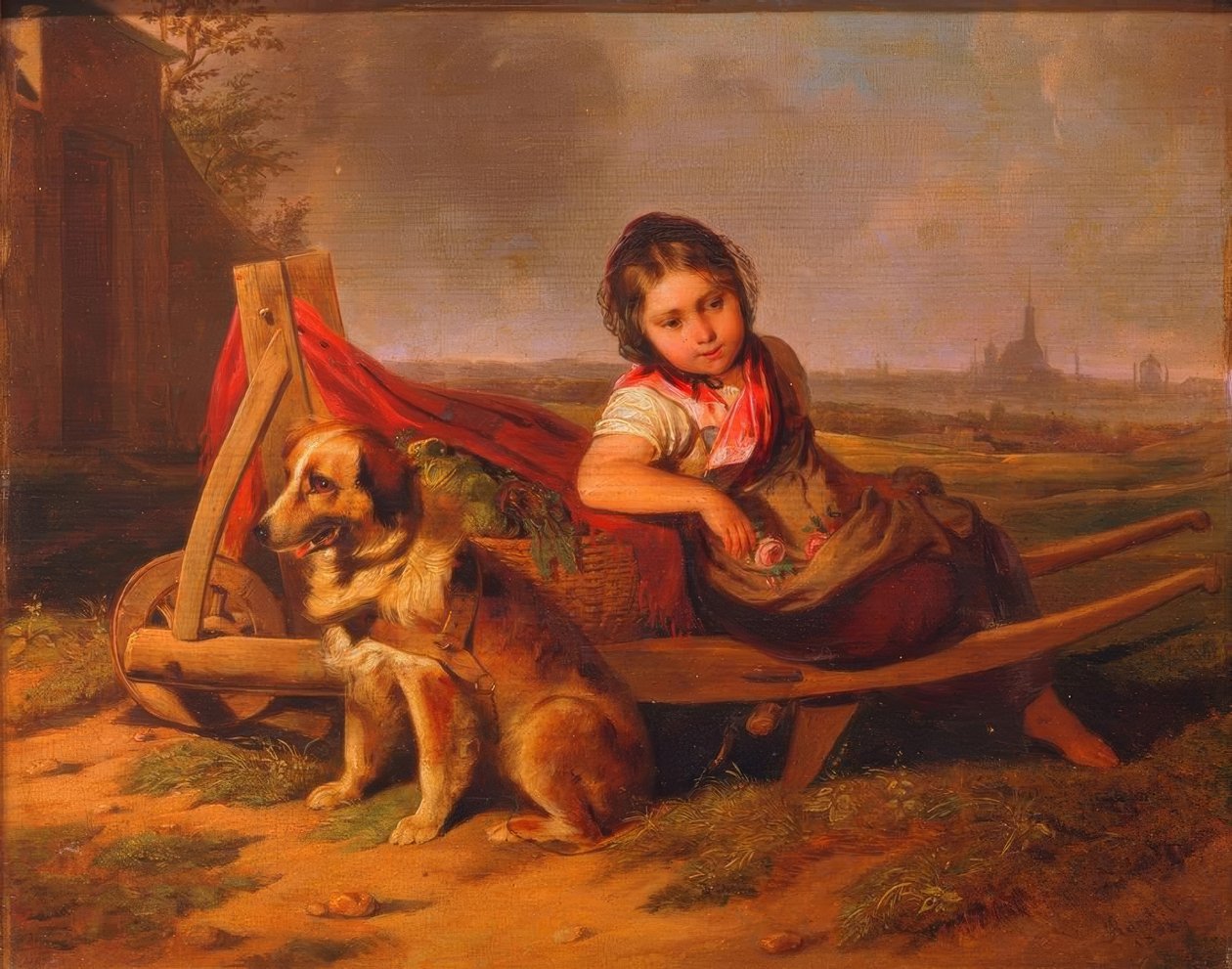 Flicka med hund framför Wien av Mathias Ranftl