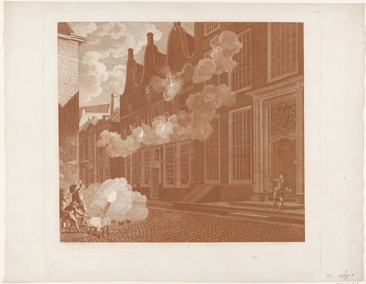 Beskjutning av Lucas van Stevenincks hus, 1787 av Mathias de Sallieth