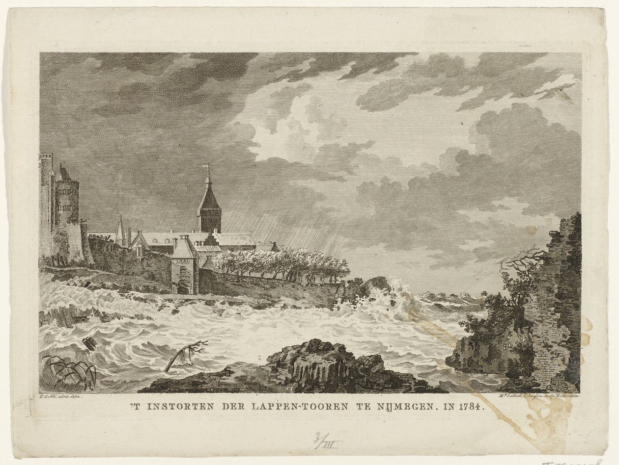 Kollaps av lapptornet i Nijmegen, 1784 Kollaps av Lapp Tower i Nijmegen. År 1784 (titel på objekt) av Mathias de Sallieth