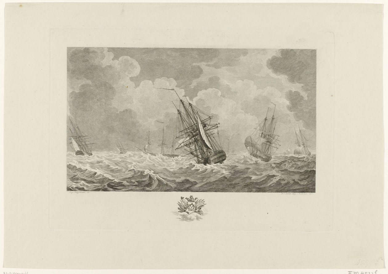 Holländsk flotta i stormen, 1784 av Mathias de Sallieth