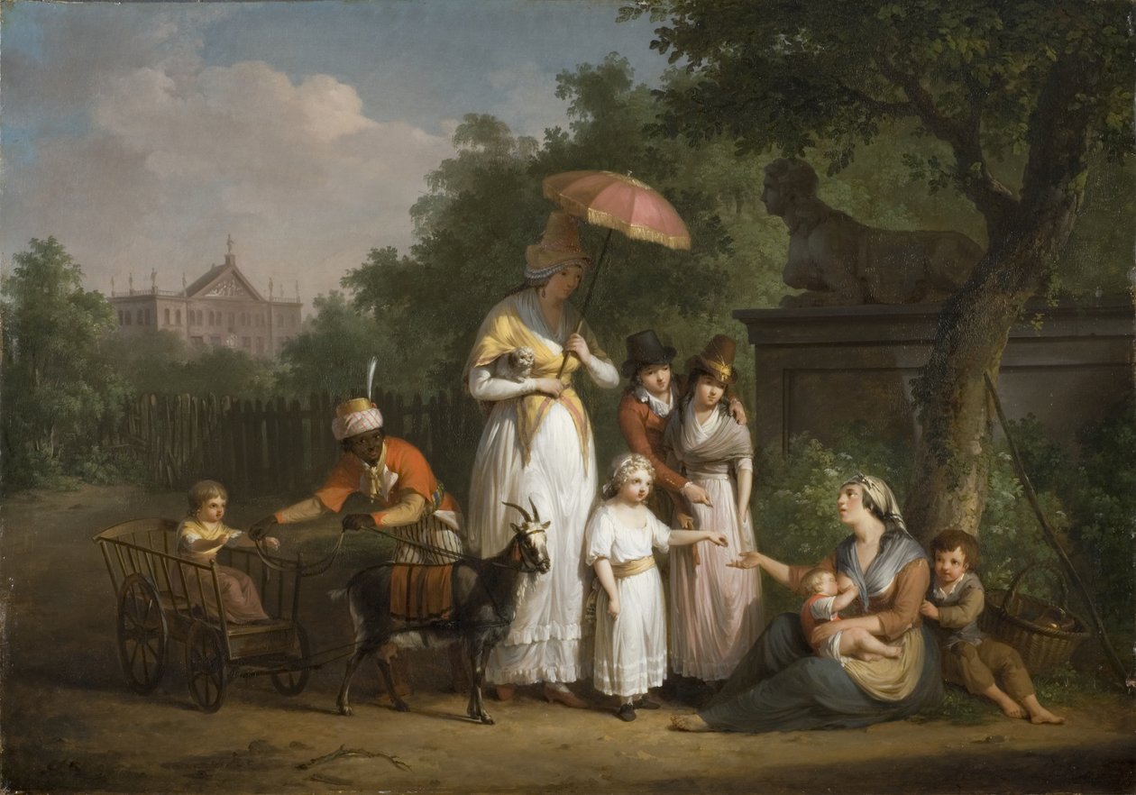 En adlig familj som delar ut allmosor i en park, 1793 av Mathieu Ignace van Bree