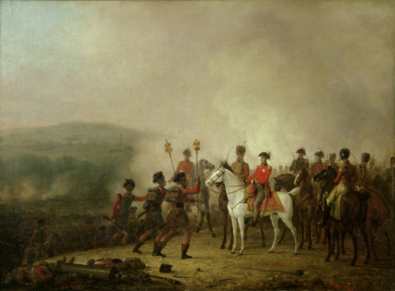 Eagle Standards tagna vid Waterloo återvände till Wellington, 18 juni 1815 av Mathieu Ignace van Bree