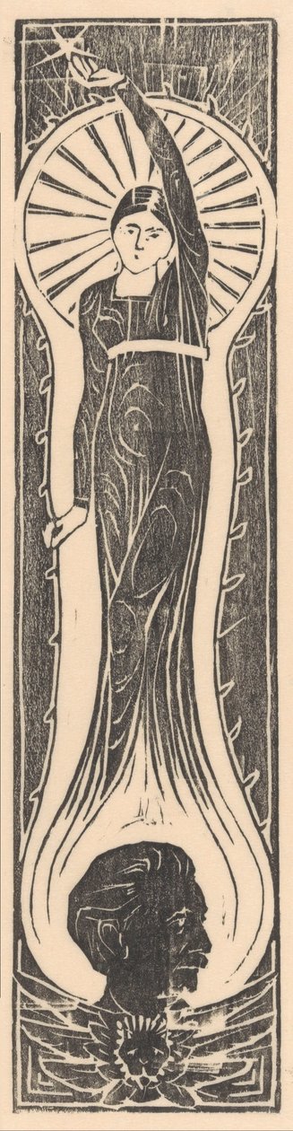 Allegorisk figur med porträtt av Multatuli av Mathieu Lauweriks