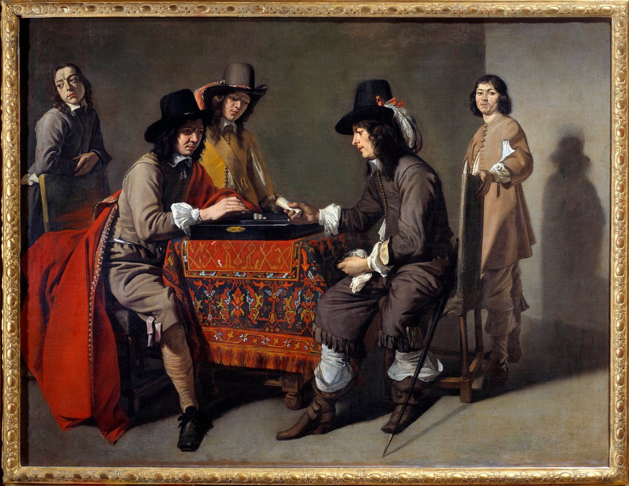 Spelarna i tric trac (Trictrac eller Trictrac: backgammons förfader). Olja på duk. Målning av Mathieu Le Dwarf (Lenain) (1607-1677) av Mathieu Le Nain