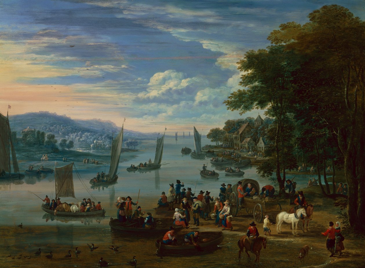 Kustscen med Drovers (olja på panel) av Mathys Schoevaerdts