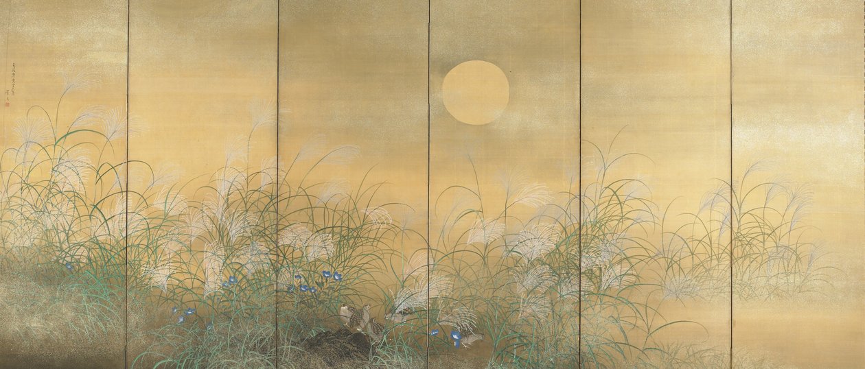 Vaktelmatning bland Susuki och Kikyo av Matsumura Keibun