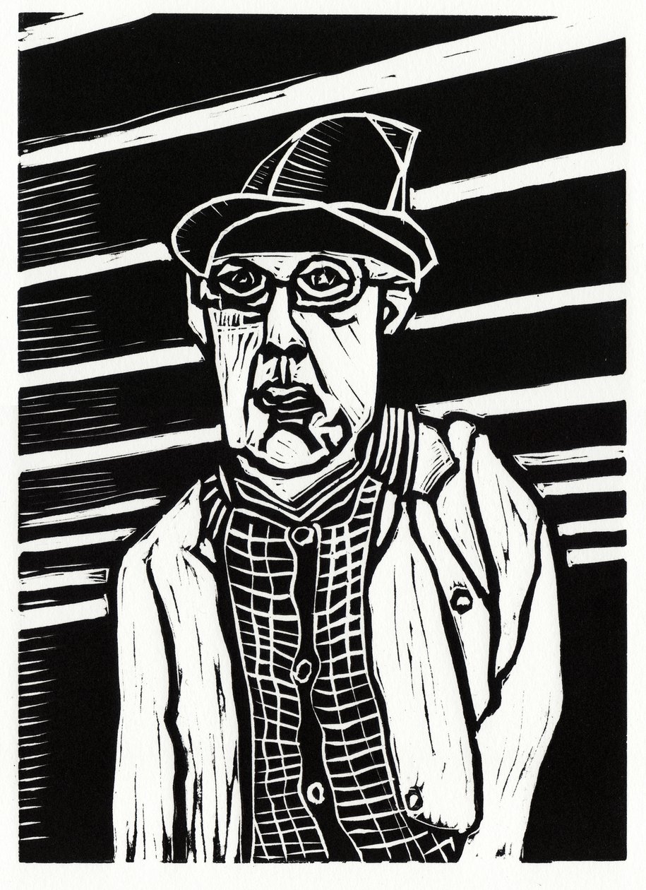 Southwark Man, 2013 (linoleumsnitt) av Matt Bannister
