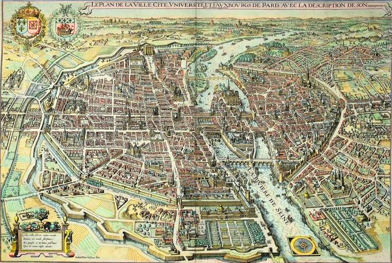 Plan över Paris 1615. Gravyr av Mathieu Merian av Mattaus the Younger Merian