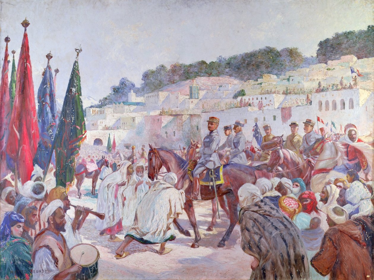 General Pomeyrans intåg i Ouezzan eller Meknes, Marocko av Matteo Brondy