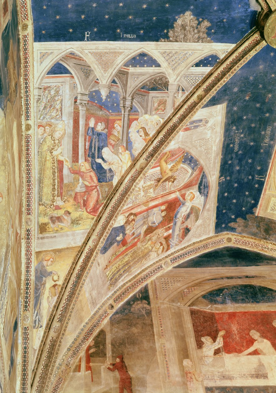 Uppståndelsen av Nervas son, herre av Tulle, detalj från taket i kapellet i Tinel med scener från St. Martials liv, 1344-45 av Matteo di Giovanetto da Viterbo