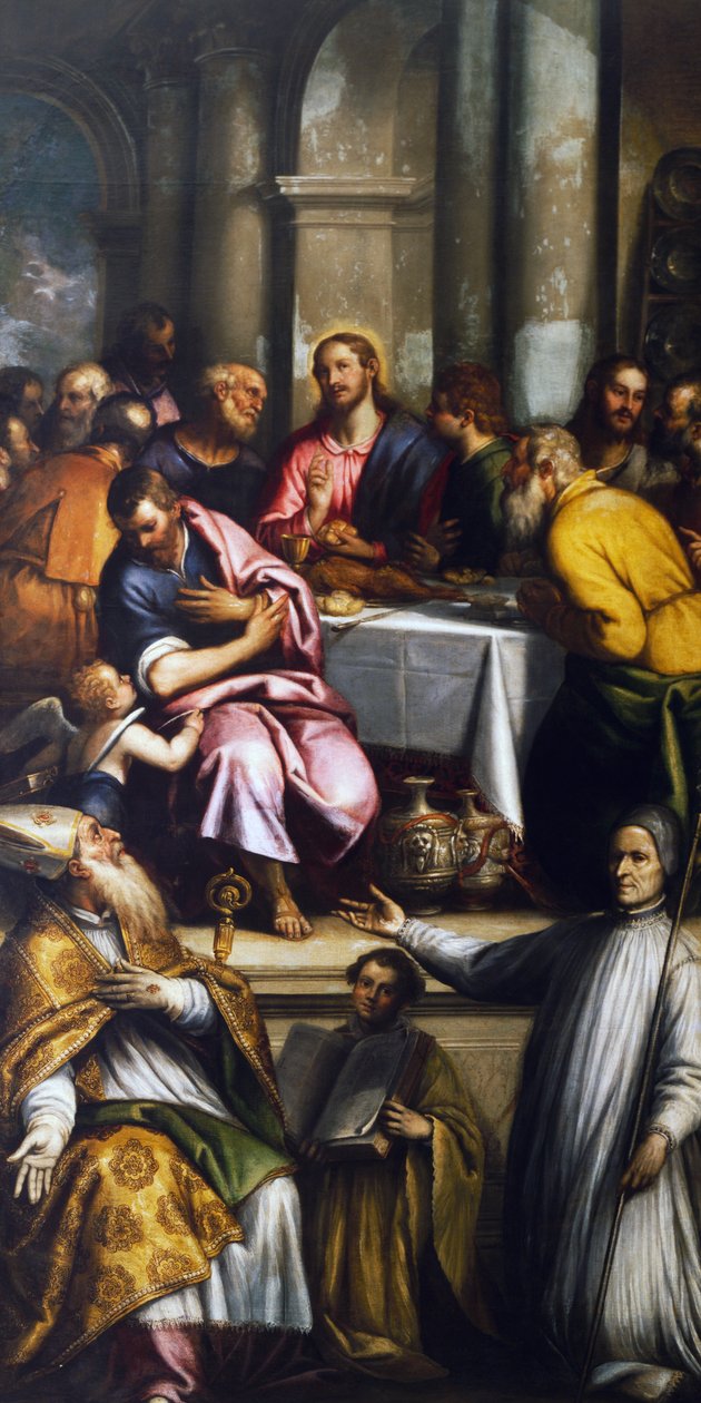 Den sista måltiden med den helige Apollinaris och den helige Lorenzo Giustiniani, slutet av 1600-talets början av 1600-talet (olja på duk) av Matteo Ingoli
