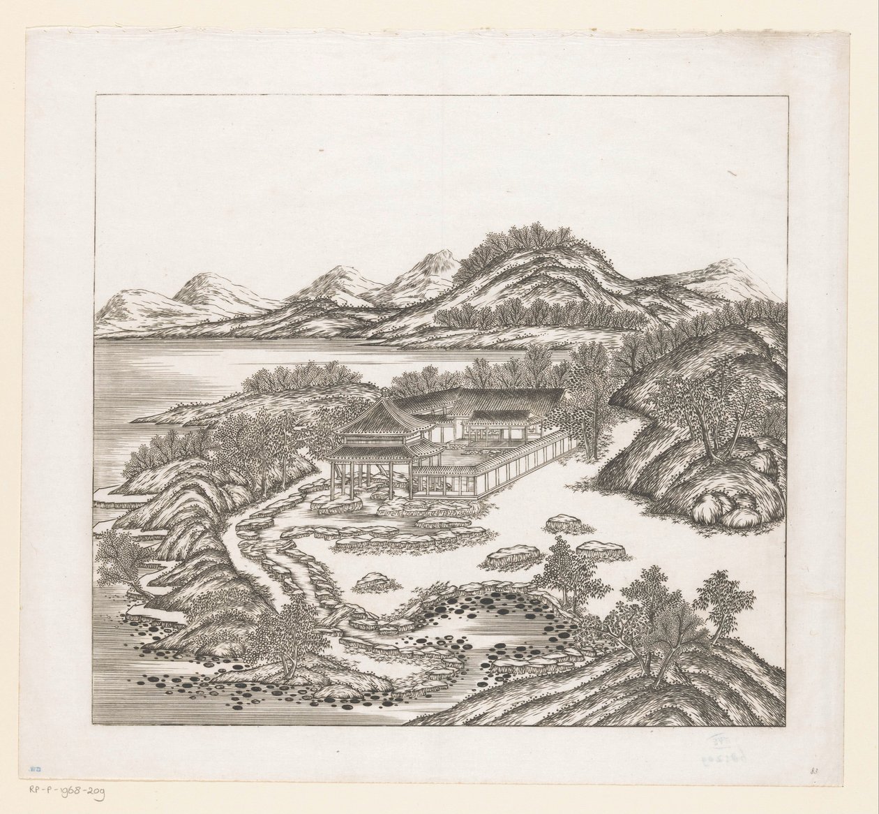 Vy över en del av det kejserliga sommarpalatset i Chengde (Jehol) i Kina av Matteo Ripa