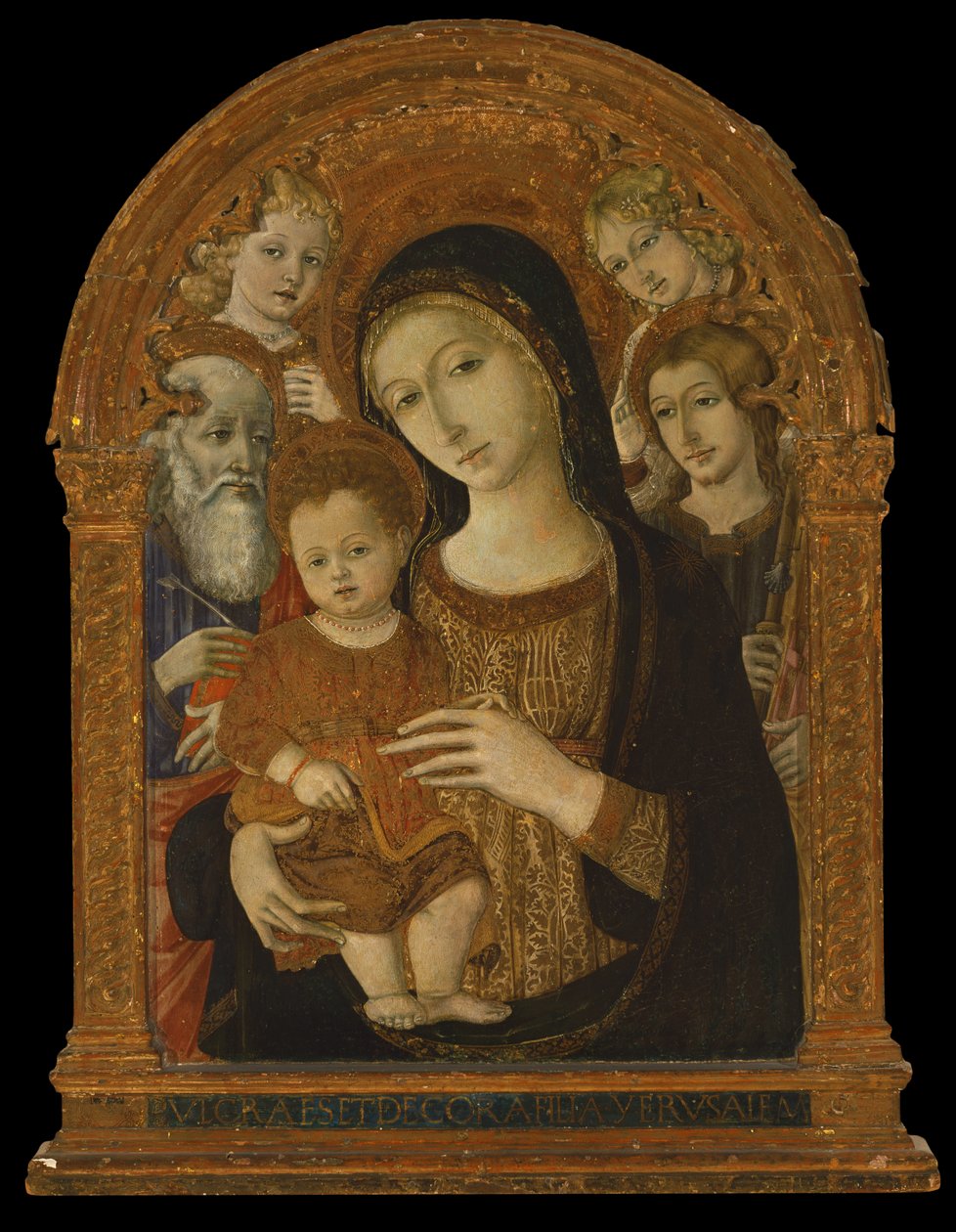 Jungfrun och barnet mellan de heliga Johannes evangelisten, Jakob och två änglar, ca 1480-1490 (tempera och olja på panel) av Matteo di (c.1430 95) Giovanni