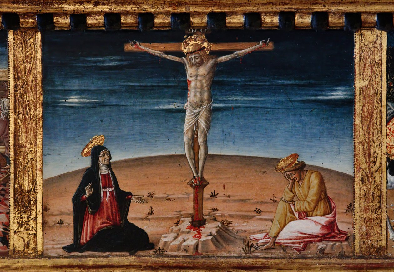 Madonna med barn och helgonen Jakob, Augustinus, Bernhardinus och Margareta, 1300-talets första decennier (tempera på pannå) av Matteo di (c.1430 95) Giovanni