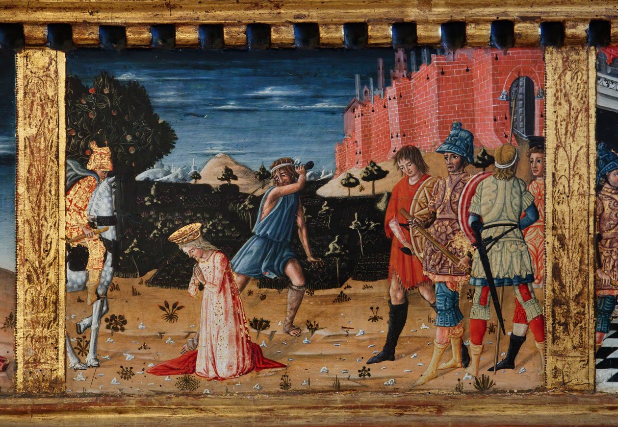 Madonna med barn och helgonen Jakob, Augustinus, Bernhardinus och Margareta, 1300-talets första decennier (tempera på pannå) av Matteo di (c.1430 95) Giovanni
