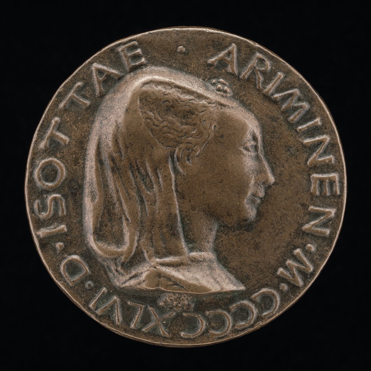 Isotta degli Atti, 14321433-1474, älskarinna 1446, sedan hustru efter 1453, till Sigismondo Malatesta [obv av Matteo di Andrea de Pasti