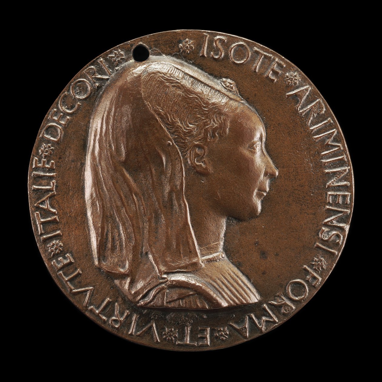 Isotta degli Atti, 14321433-1474, älskarinna 1446, sedan hustru efter 1453, till Sigismondo Malatesta [obv av Matteo di Andrea de Pasti