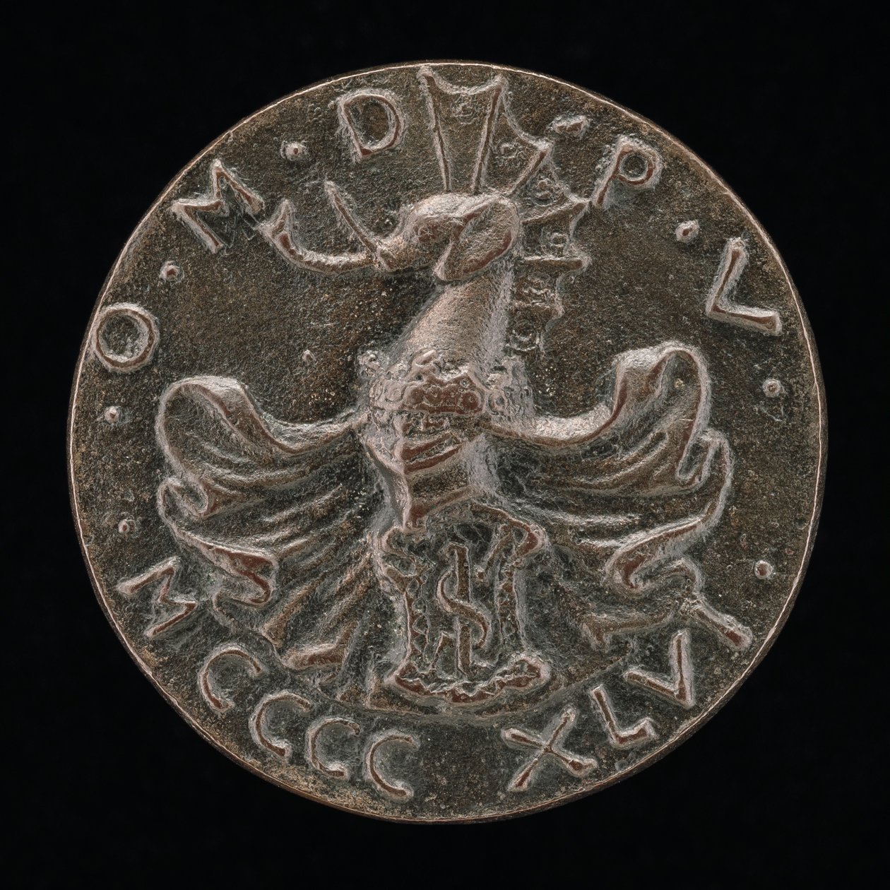 Sköld, hjälm, elefantvapen och mantel [omvänd], 1446. av Matteo di Andrea de Pasti
