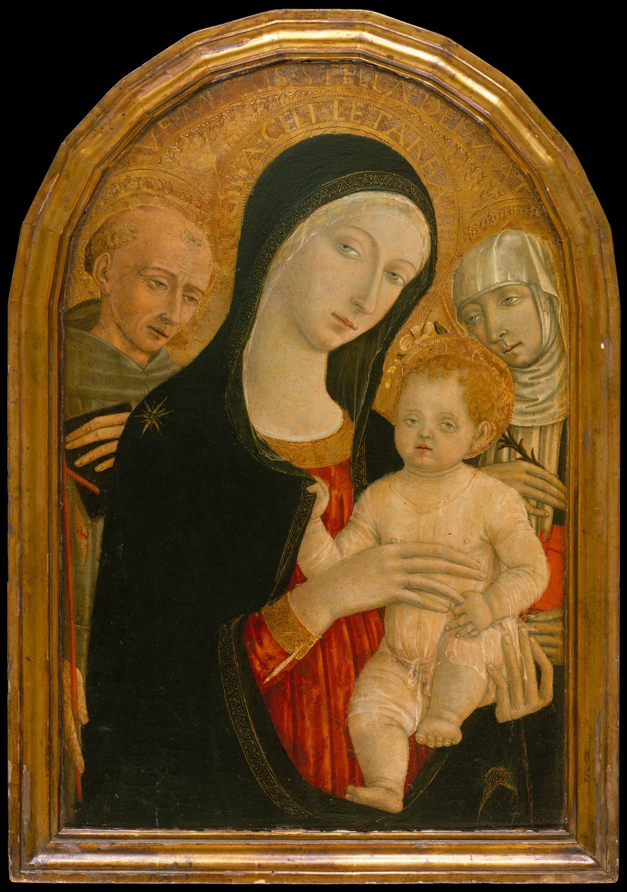 Madonna och barn med de heliga Franciskus och Katarina av Siena, omkring 1476-80. av Matteo di Giovanni