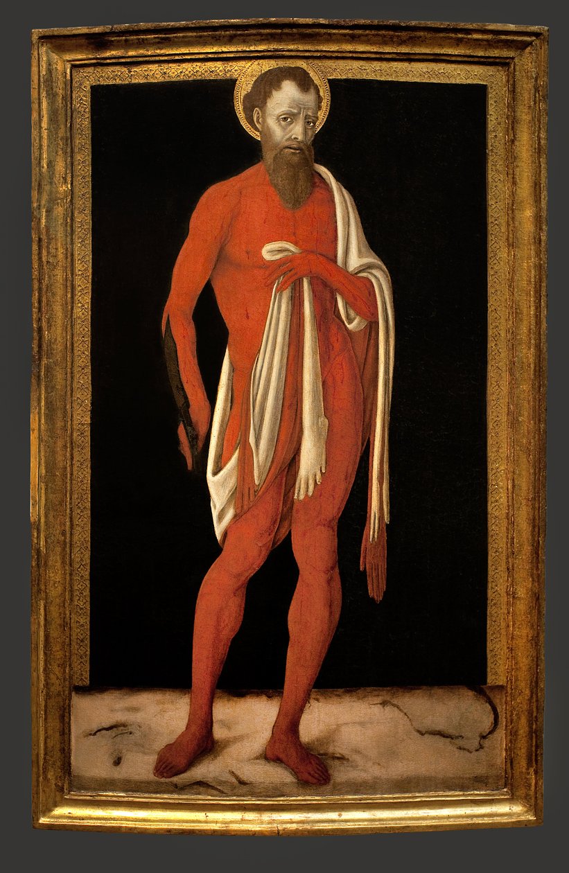 Saint Barthelemy, apostel. Målning av Matteo di Giovanni (ca 1430-1495), olja på trä, italiensk konst av Matteo di Giovanni di Bartolo
