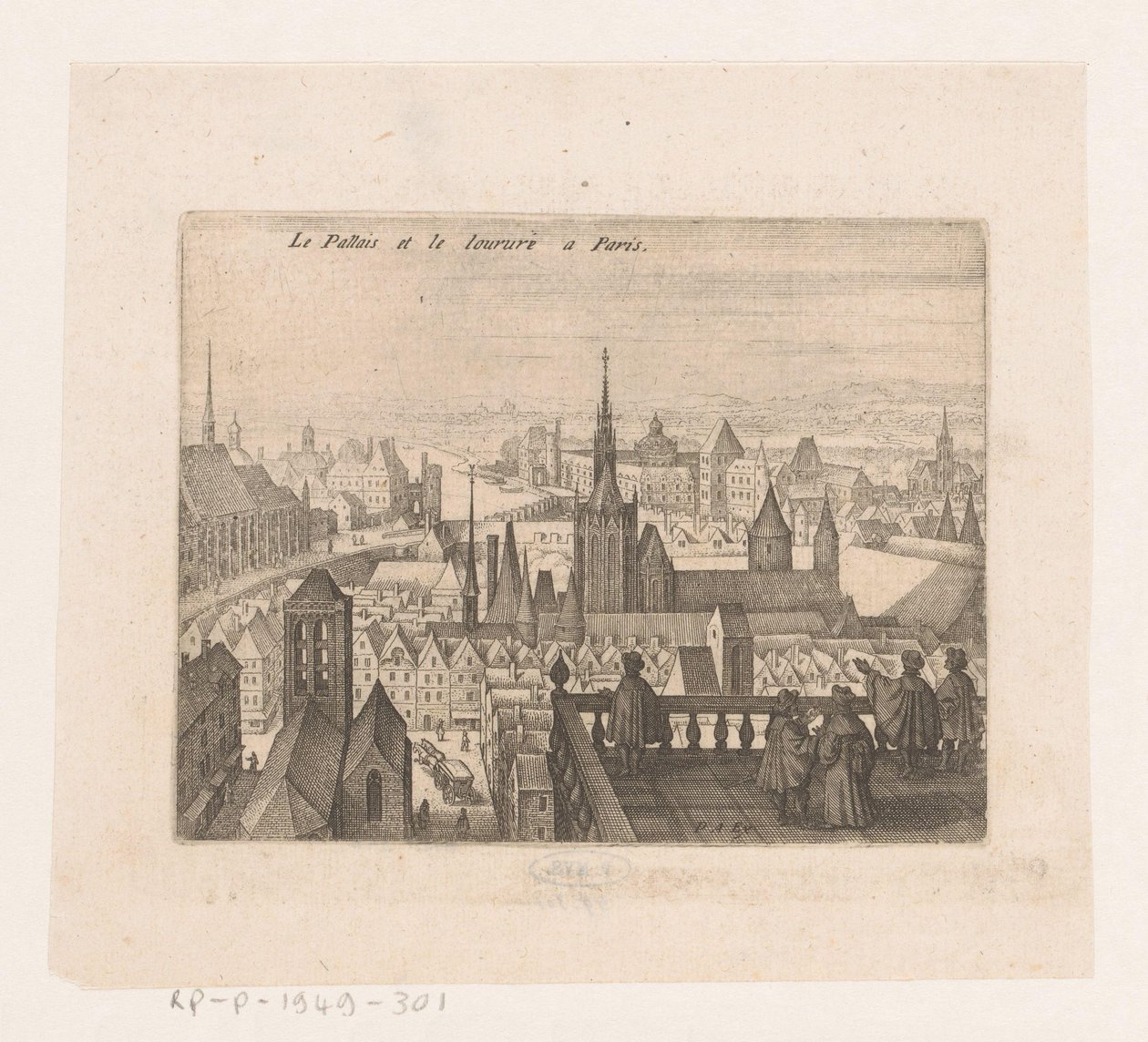 Ansikte i Paris Le Palais et le louvre i Paris (titel på objekt) Sju franska landskap och stadsbilder (serietitel) av Matthäus Merian (I)