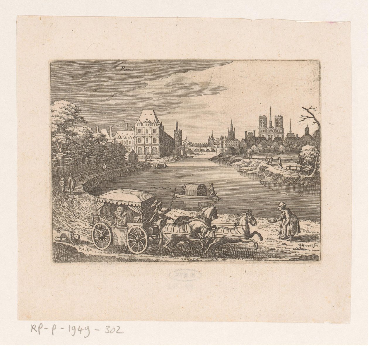 Ansikte i Paris Paris (titel på objekt) Sju franska landskap och stadsbilder (serietitel) av Matthäus Merian (I)