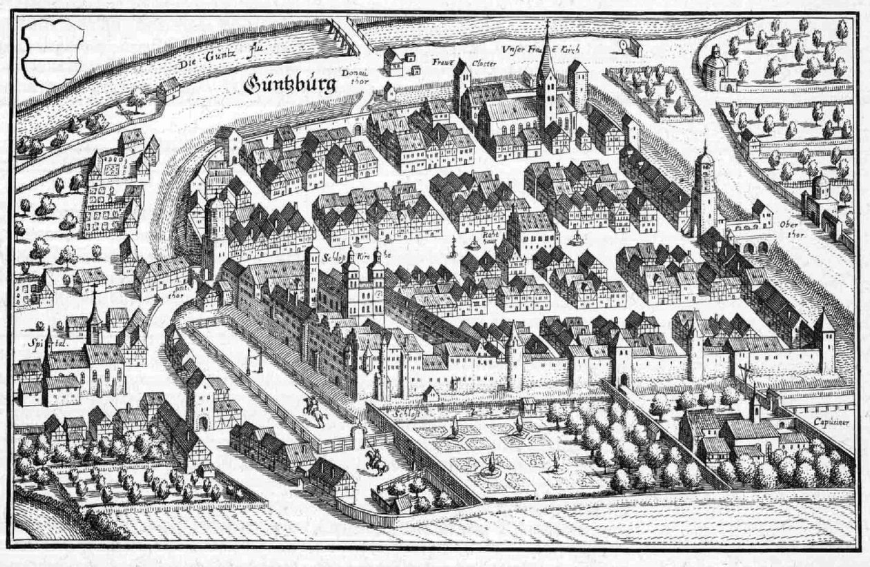 Güntzburg - utdrag ur Topographia Sueviae (Swabia) av Matthaus Merian