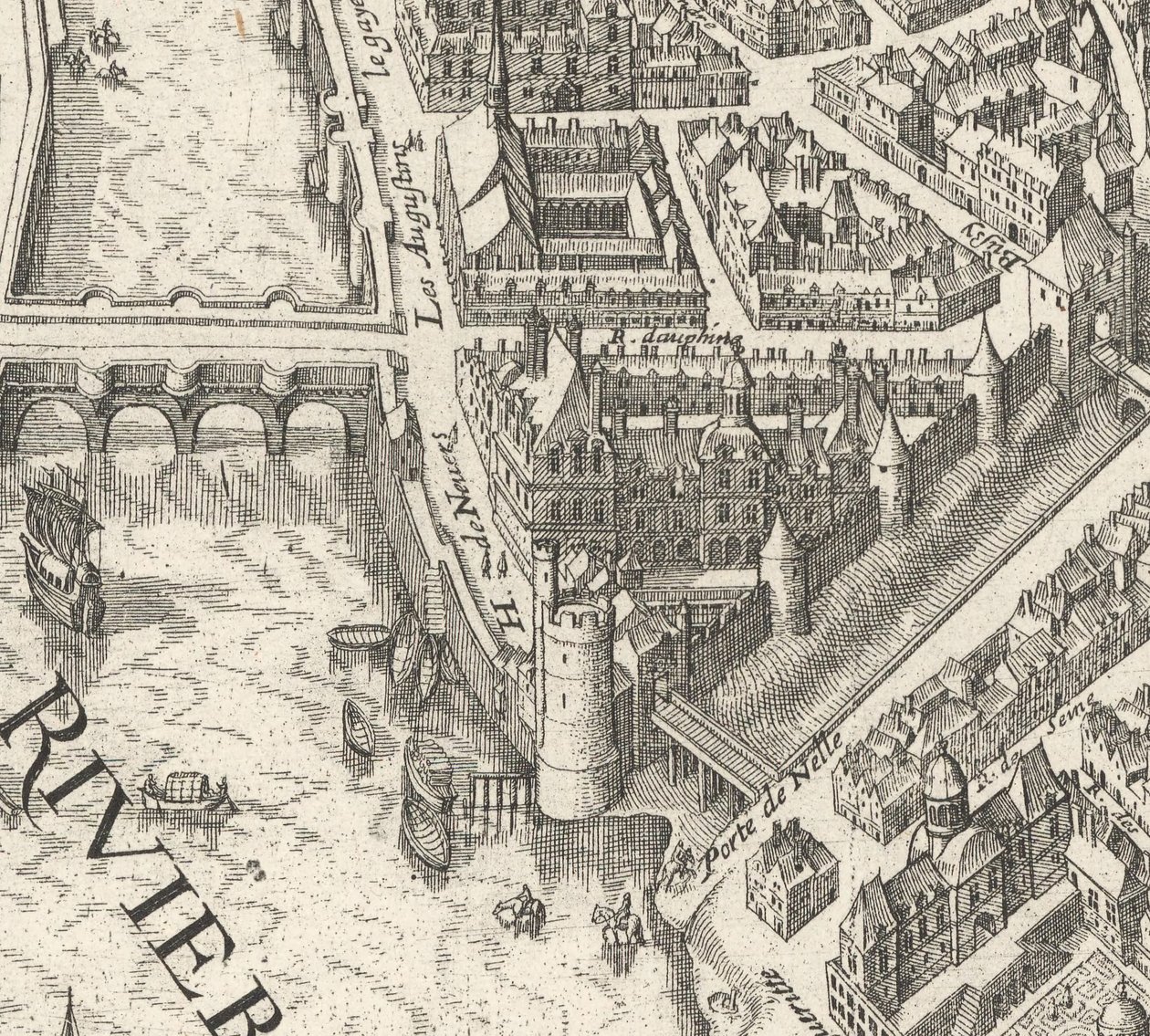 Hôtel de Nevers på Merians plan över Paris från 1615 - David Rumsey av Matthaus Merian