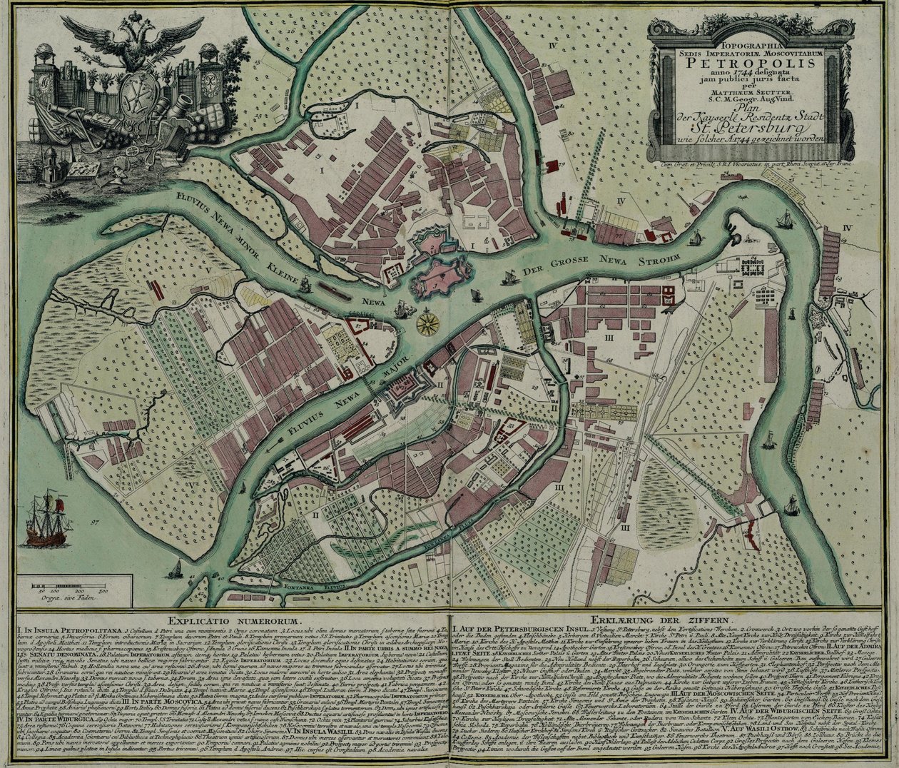 Karta över Petersburg, 1744 av Matthaeus Seutter