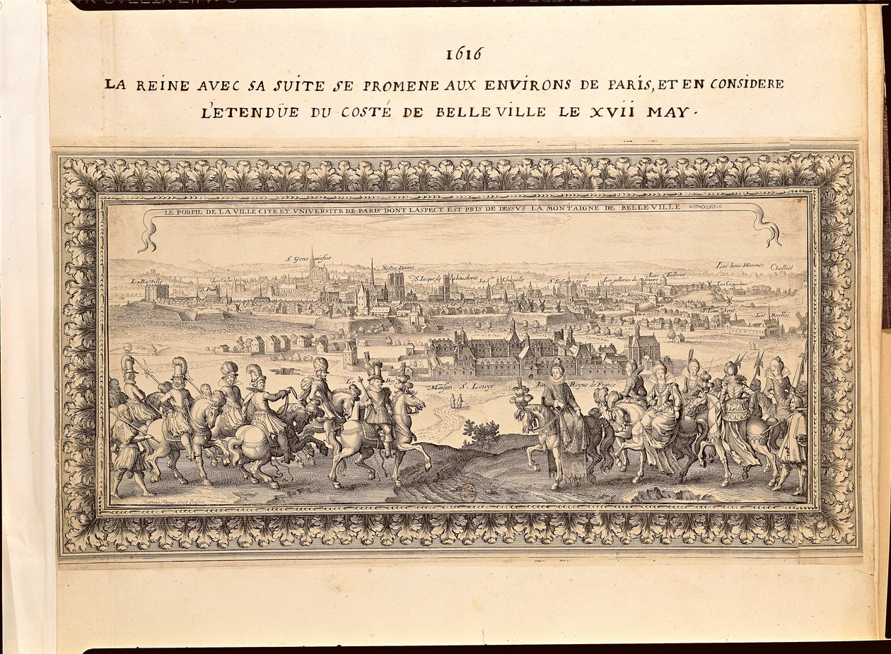 Drottningen med sitt följe i utkanten av Paris, 17 maj 1616 av Matthaus the Elder Merian