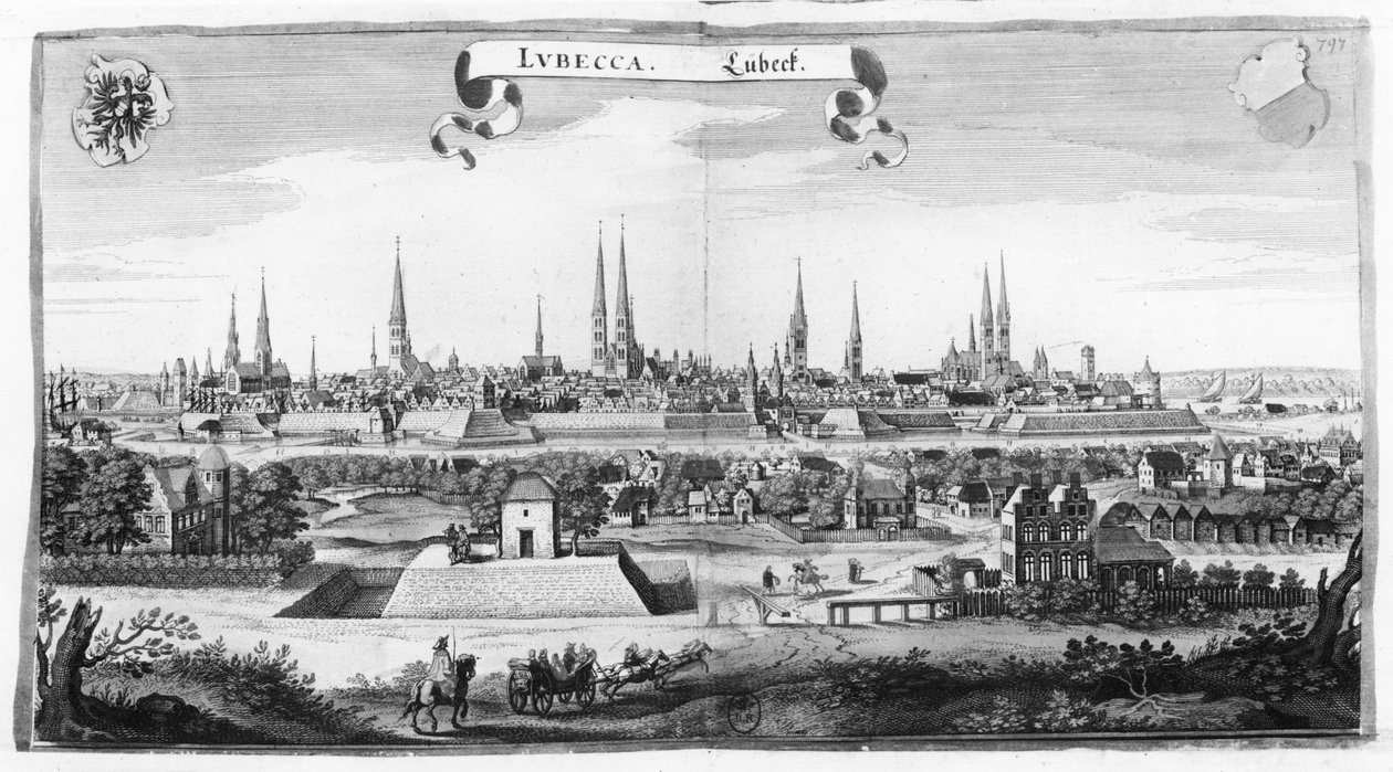 Utsikt över Lübeck av Matthaus the Elder Merian