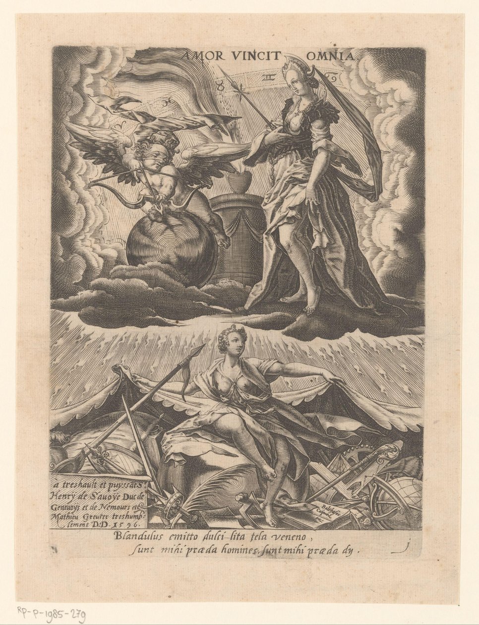 triomf der kärlek Amor vincit omnia (titel på objekt) Zes triomfen van Petrarca (serietitel) av Matthaus Greuter