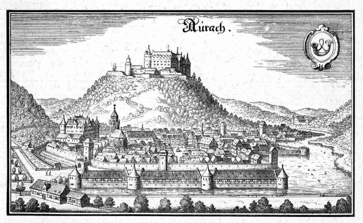 Aurach - utdrag ur Topographia Sueviae (Schwaben) av Matthaus Merian