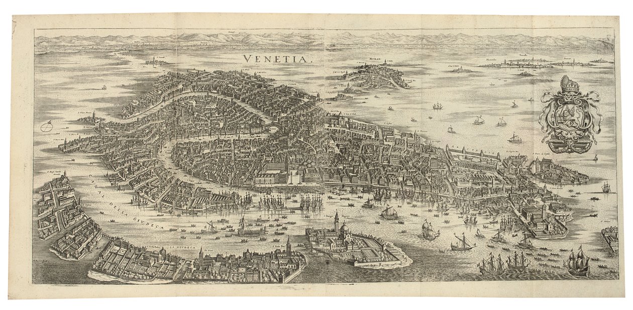 Vikbart panorama av Venedig, 1688, tryckt c.1700 av Matthaus Merian