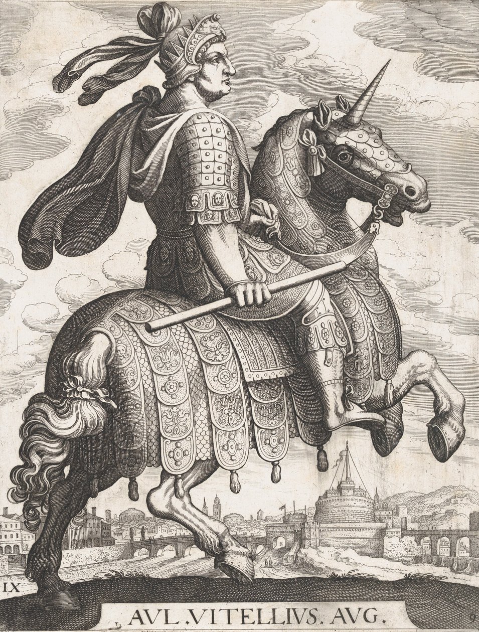 Plåt 9: Kejsar Vitellius till häst, från 