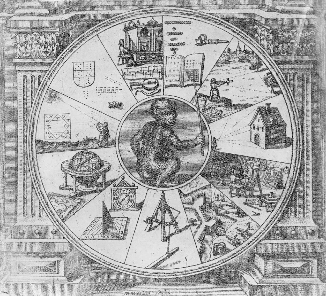 Frontispice till Robert Fludds Giant Cosmic History av Matthaus the Elder Merian