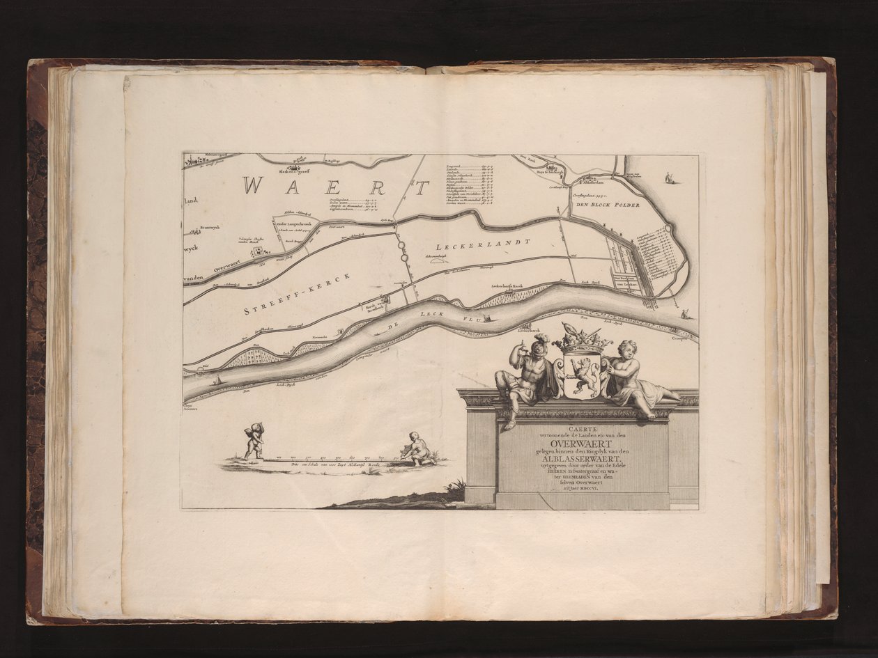 Caerte vertoonende de landen etc. van den Overwaert gelegen binnen den ringdyk van den Alblasserwaert av Mattheus van Nispen