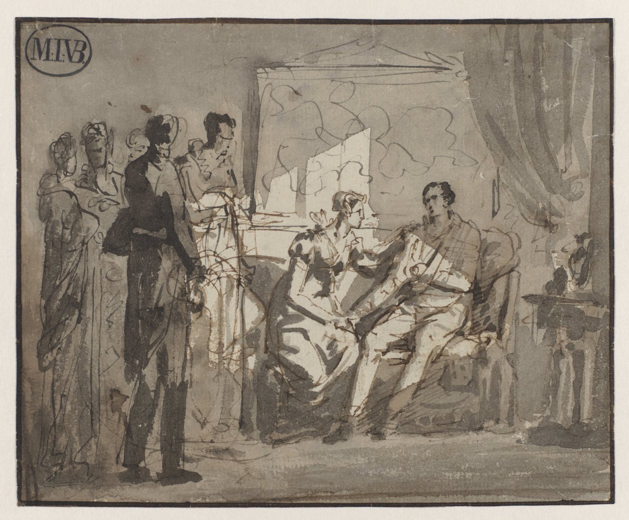 Drottning Wilhelmina besöker den sårade prinsen av Orange, efter slaget vid Waterloo, i Bryssel av Mattheus Ignatius van Bree