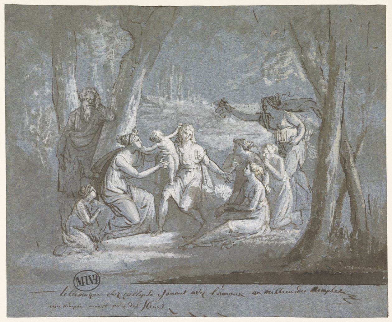 Telemachus och Calypso leker med en Amor av Mattheus Ignatius van Bree