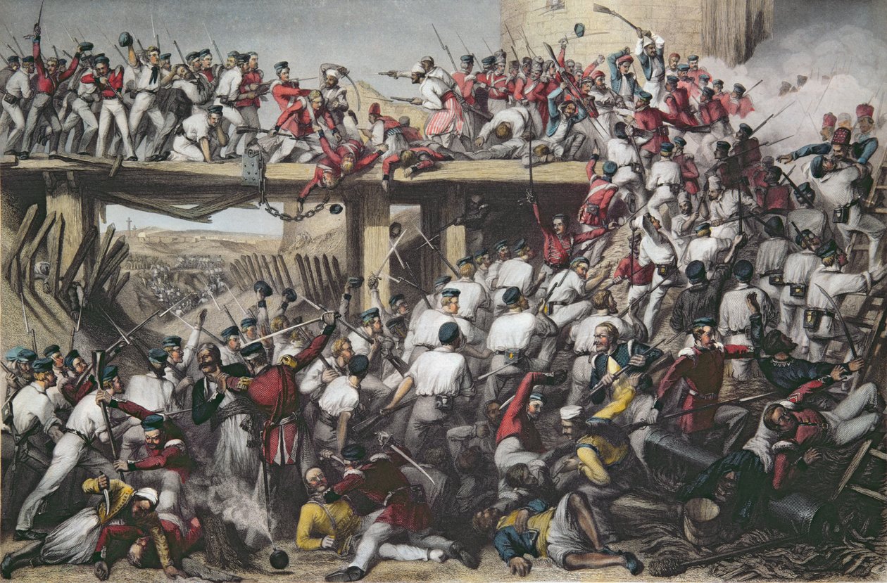 Storming of Delhi, graverad av T.H. Sherratt, publicerad av London Printing and Publishing Company, augusti 1859 (färggravyr) av Matthew Somerville Morgan