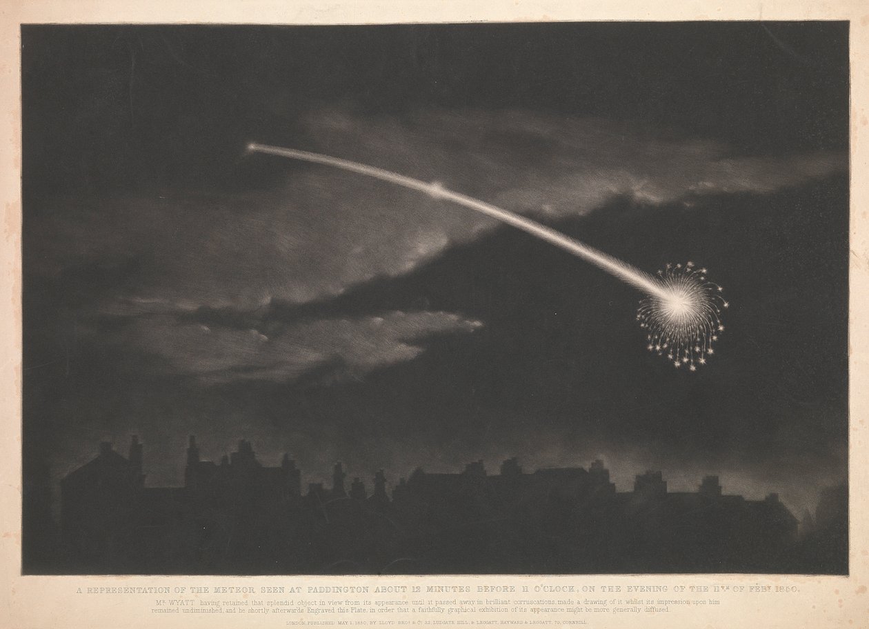 En avbildning av den meteor som sågs vid Paddington omkring 12 minuter före kl. 11 på kvällen den 11 februari 1850 av Matthew Cotes Wyatt